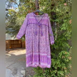 KARNI Lavender Indian Print dress (M) 100% cotton